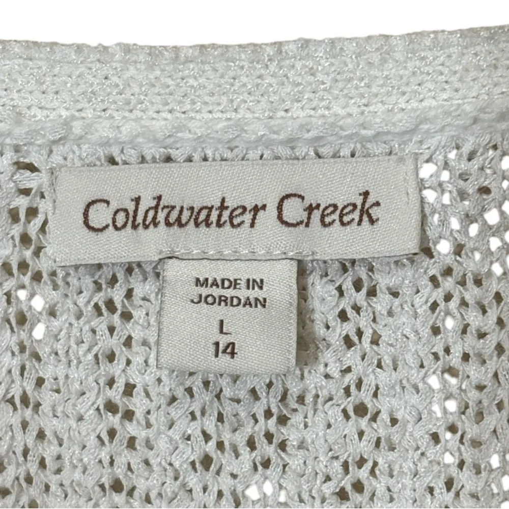 Coldwater Creek, White Soft Ribbon Yarn Cardigan,Size L,Made in Jordan